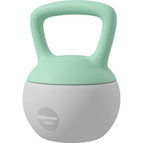 Kettlebell Pesa Rusa 10 kg Relleno de Arena Metálica Mango Antideslizante 21x21x30cm Gris Verde (1/5)