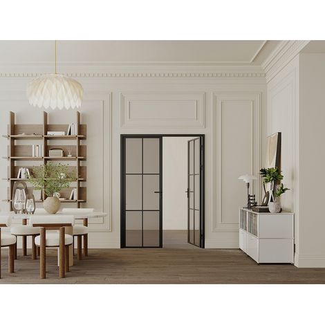 Bloc porte réversible à deux battants en aluminium et verre trempé fumé - 2 x H204 x L73 cm - Noir - SEROTO