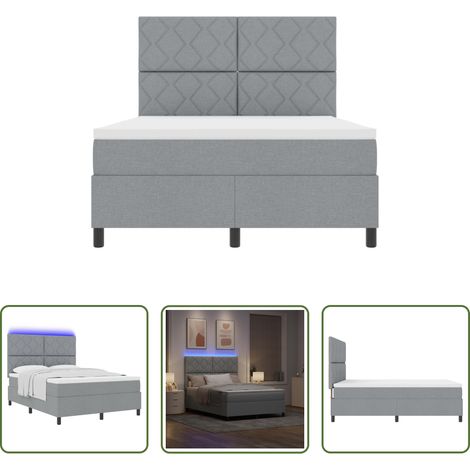vidaXL LED - Boxspringbett mit Matratze mit LED Hellgrau 160 x 200 cm Stoff (1/5)
