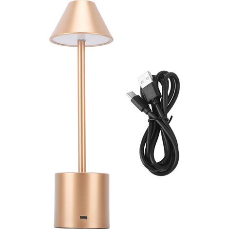Lampe de table LED, 3 modes de couleur, intensité réglable, batterie 2000 mAh, chargement USB-C, sans fil, portable, en métal, couleur or rose, idéale pour une chambre à coucher. (1/5)