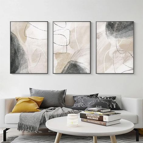 Set aus 3 Postern, abstrakte Wandkunst, beige, moderne Leinwandbilder, ungerahmt, Wanddekoration für das Wohnzimmer, 50 x 70 cm (1/5)