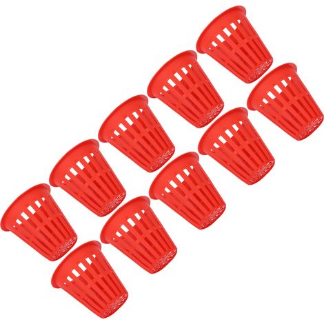 Lot de 10 paniers à plantes hydroponiques, jardinières en plastique à mailles pour balcon et jardin, rouges (1/5)