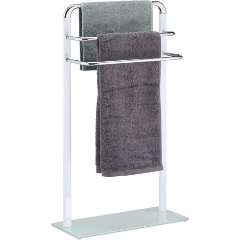Relaxdays – Porte-serviettes sur pied 3 barres en métal chromé – Dimensions H80 x L45 x P20 cm – Charge max 2 kg – Socle stable avec patins protecteurs (1/5)
