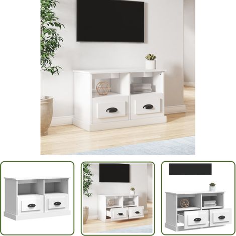 The Living Store Meuble TV blanc brillant 80x35x50 cm bois d'ingénierie - Meuble Tv - Meuble Téléviseur - Support Tv - Unité Tv - Meuble Blanc (1/6)