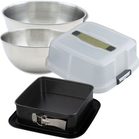 Set pâtisserie moule à charnière carré 23 cm avec couvercle, 2 bols à mixer et 1 spatule Zenker (1/5)