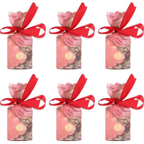 50er-Set Gastgeschenkboxen im Retro-Stil mit Blumenmuster, einfach zusammenzubauen, mit Kordel, DIY-Geschenkbox, Rot, HM2251303 (1/5)