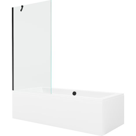 Mexen Cube Rechteckige Wanne 170 x 80 cm mit Verkleidung und einflügeliger 90 cm Duschwand, transparent, schwarz (1/5)