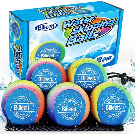 Lot de 5 Balles à Rebond Arc-En-Ciel Pour La Piscine Balles rebondissantes flottantes en TPR pour enfants dès 3 ans – jeu pour plage et lac, lot de 5 balles rondes avec sac filet (1/5)