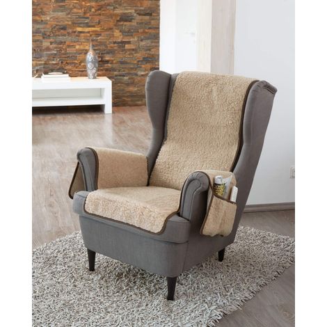 Protège-Fauteuil en Laine Vierge avec protège-accoudoir en Laine Vierge Flor Couche de Base : 100% Polyester Partie Centrale 200 x 50 cm Circa 60 x 40 cm (1/2)