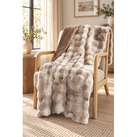 Plaid 125 x 150 cm Polyester fausse fourrure ASTRA Taupe (1/4)