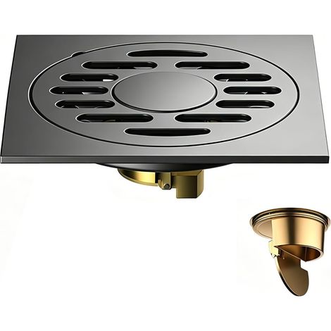 Desagüe de ducha cuadrado de 10 cm con rejilla extraíble, acero inoxidable, doble uso cocina/baño, gris antracita. (1/2)