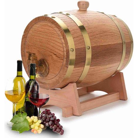 – Tonneau de vin en chêne 3L – Récipient vintage avec support – Améliore la maturation des boissons – Pour whisky, brandy, tequila (1/5)