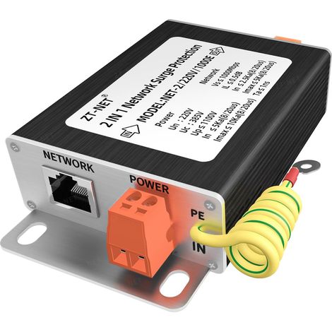 Protecteur de Surtension Ethernet 2 en 1 Gigabit Parafoudre RJ45 Blindé Métallique pour Réseau LAN CAT5/CAT6, 1000 Mbps avec Bride de Montage, pour Système de Sécurité (1/5)