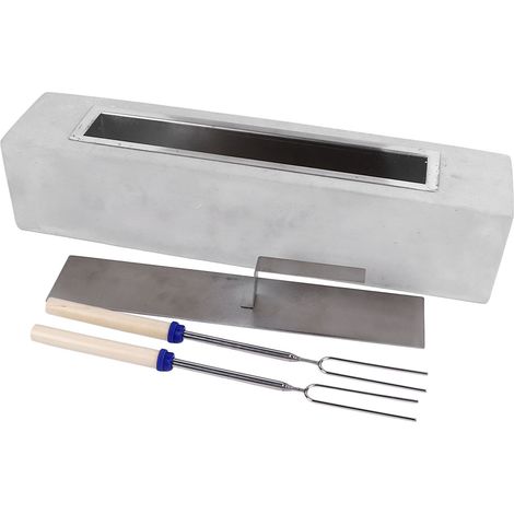 Foyer de table rectangulaire en béton gris, revêtement en acier inoxydable avec couvercle, bâtonnets, petit foyer portable pour l'intérieur (1/5)