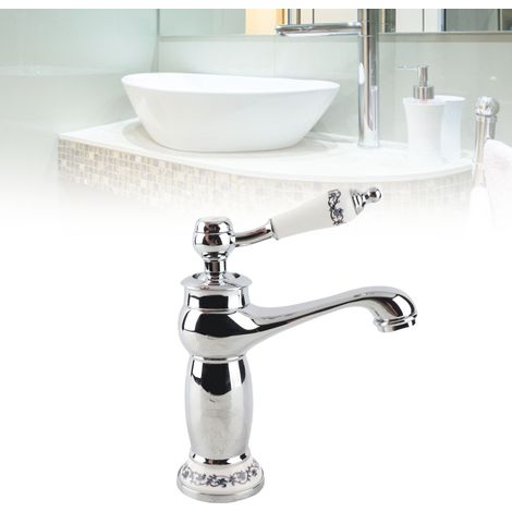Rubinetto monoblocco con motivo floreale per lavabo da bagno (cromato) (1/4)