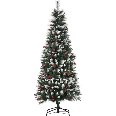 Sapin 180 cm vert avec 539 branches, 51 baies et feuilles en PVC pour intérieur, décoration design sobre pour Noël pratique et décoratif