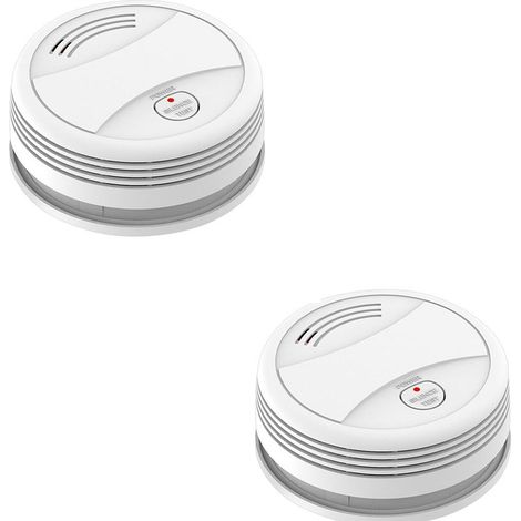 GDHZS-  Lot de 2 Detecteur de Fumée – Sans batterie, Avertissement Batterie Faible, 80 DB, sans Fausses Alertes, Bouton Test et Silence，blanc (2 pièces) (1/5)
