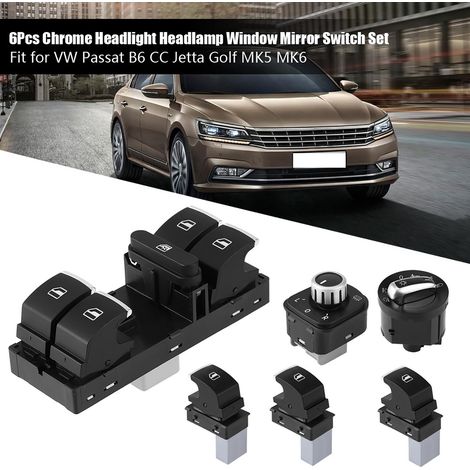 6 pièces interrupteurs chromés pour phares et rétroviseurs Volkswagen B6 CC MK5 MK6 (1/5)