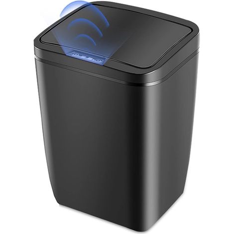 Poubelle de 12 litres - Avec couvercle à ouverture automatique et capteur de mouvement - Idéale pour cuisine, salle de bain ou bureau - Noir (1/5)