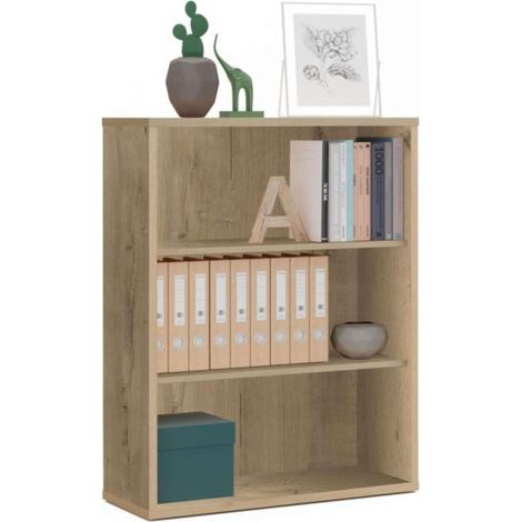 Bibliothèque de bureau ou de travail basse avec étagères, bibliothèque de salon, chêne, 99,5x75,5x33cm (hauteur x largeur x profondeur) basique, élégante et résistante (1/4)