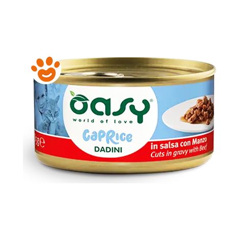 Oasy Cat Caprice Dadini in Salsa al Manzo - Oasy Cat Caprice Dadini in Salsa al Manzo - Lattina Da 85 Gr