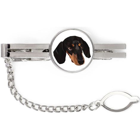 Perro salchicha de pelo corto: pinza para corbata geométrica con foto e inscripción Art-Dog (1/4)