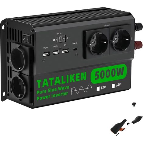 Onduleur, Onde Sinusoïdale Pure, Convertisseur Portable, 24V 5000W 220V 50HZ