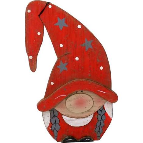 Gnomo legno ragazza rosso cm 18,5x7,5xh30