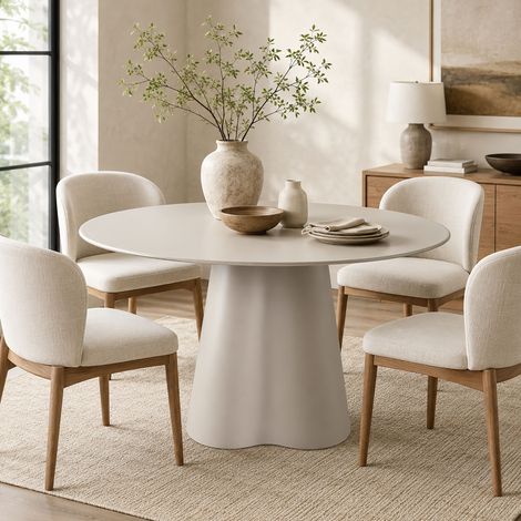 Table à manger ronde 120x76 cm en verre trempé peint crème - ARZUL (1/5)