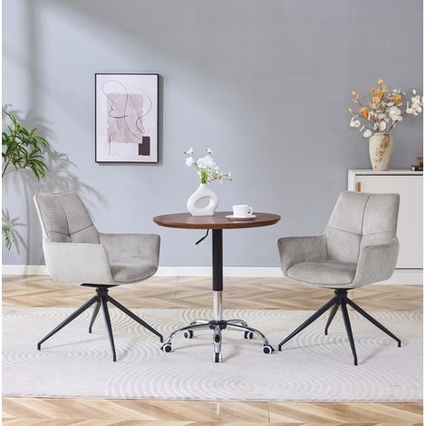 2er-Set Drehstühle 48x50x85 cm, grauer Stoff, schwarzes Metall, Esszimmer – MEUBLIV (1/5)