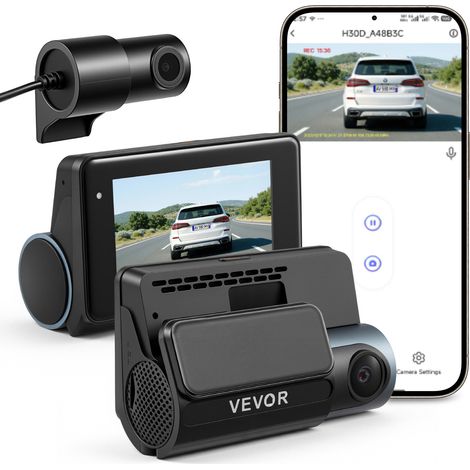 VEVOR Dash Cam per Auto Anteriore Posteriore, Mini Telecamera per Auto 4K+1080P, Dash Cam per Veicoli Doppio Canale Angolo di Visione Anteriore 123° Posteriore 125° Risoluzione Schermo 640 x 360 px (1/5)