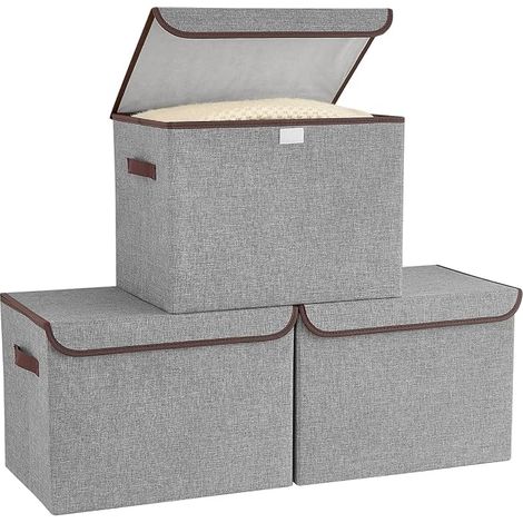 Lot de boîtes de rangement en tissu avec couvercles et poignées vêtements jouets armoire chambre à coucher bureau Gris 25 x 20 x 15 cm (1/3)