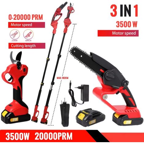 Tronçonneuse Électrique 3 en 1 6 Pouces Sans Fil avec Perche Télescopique – Scie à Branches Hautes pour Élagage de Jardin, Compatible Batterie Makita 18V, avec 2 Batteries (1/5)