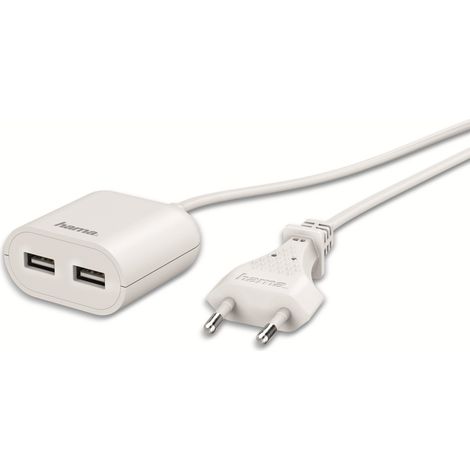 Chargeur USB HAMA, 2 sorties USB, câble de 1,9 m, blanc