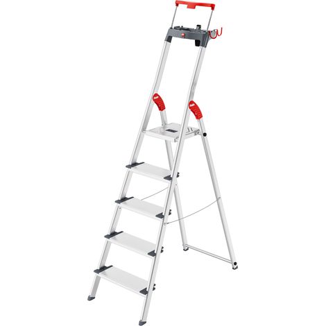 Hailo L84 ComfortLine, Alu-Sicherheits-Stehleiter, 5 Stufen