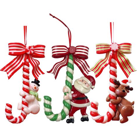 3 pièces ornements de canne de bonbon de noël, décor de noël suspendu faux bonbons décorations d'arbre de noël, canne de bonbon de bonhomme de neige de père noël (1/5)