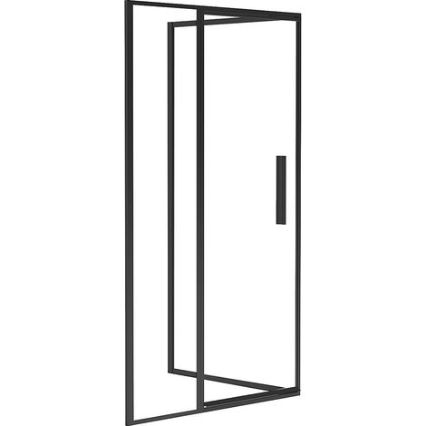 Vente-Unique – Paroi de douche pivotante noir mat 120 x 195 cm – Verre trempé 6 mm – Finition mate – Barre de fixation incluse (1/4)