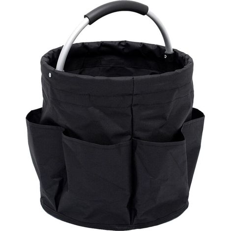 Cesta de almacenamiento para productos de limpieza Crezuo (negra), 6 compartimentos plegables, con asa de transporte.-Crezuo