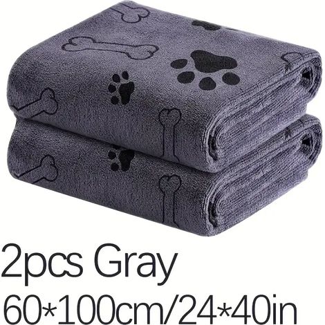 Paquete de 2 toallas para perros: toallas de microfibra de secado rápido para perros y gatos, productos absorbentes para el baño - Toalla mediana para perros (gris)