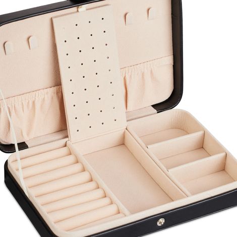 Pratico portagioie da viaggio 4,5 x 21 x 14,5 cm scomparti modulari dal design sobrio velluto nero 130014593