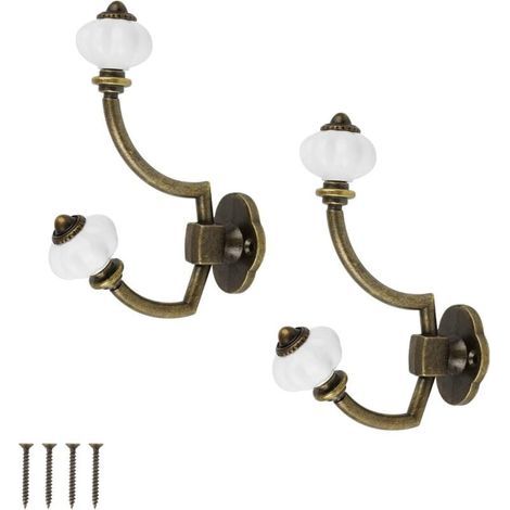 2-teiliges Retro-Garderobenhaken-Set, 14 x 9,5 cm, Vintage-Haken mit 4 Schrauben, rustikaler Shabby-Chic-Stil, Zinklegierung und Keramik (1/4)