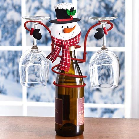 Support Bouteille De Vin - Support Verre À Vin En Fer - Décor Festif Pour Cuisine Et Bar - 1 Bouteille + 2 Verres - 22 x 25 cm (1/5)