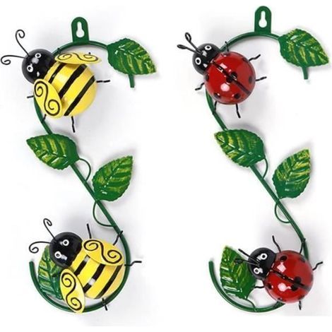 Contemporary wall art - Multicolored 3D metal sculpture (Bee or Ladybug, 30 cm) - Decorative object (1/4)