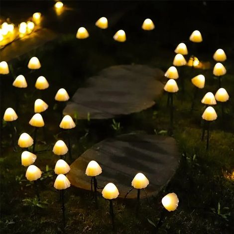12er-Set LED-Solar-Lichterkette in Pilzform für den Außenbereich, Gartenbeleuchtung, Wegbeleuchtung, Sockelleuchten, warmweiße LED-Gartenlampe