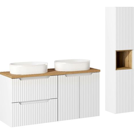 Badmöbel Set 2-teilig mit 120cm Waschtisch, weiß und Eiche, NEWPORT-56-WHITE (1/5)
