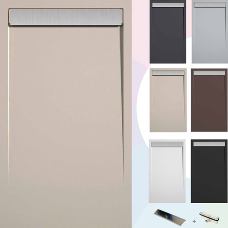 SOULBATH Duschwanne – Harz – Gelcoat – Glatte/Stein-Textur – Rutschfest – Farbe Creme 160x80 Extra flach 3 cm INOX-Abdeckung (1/5)
