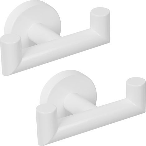 Set di 2 ganci da parete in acciaio inox SUS 304 per accappatoio, portasciugamani da bagno, appendiabiti da cucina, appendiabiti da parete, cappotti, camera da letto (bianco) (1/5)