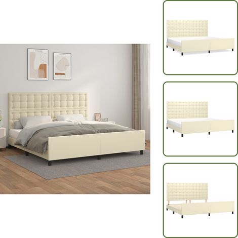 The Living Store Bettgestell mit Kopfteil Creme 200x200 cm Kunstleder - Kopfteil (1/5)