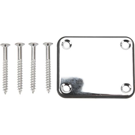 Quadratische Halsplatte aus Metall für E-Gitarren, 4-Loch-Rückseitenbefestigung mit Schrauben, silberfarbene Teile (1/5)