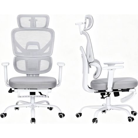 Silla de escritorio ergonómica giratoria con reposapiés, malla gris, HOMVRA (1/5)